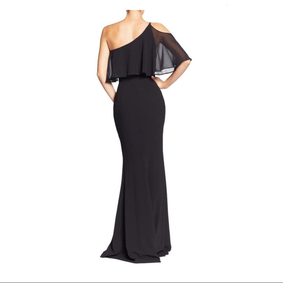 DRESS THE POPULATION ONE-SHOULDER CREPE MAXI GOWN - Picture 2 of 4